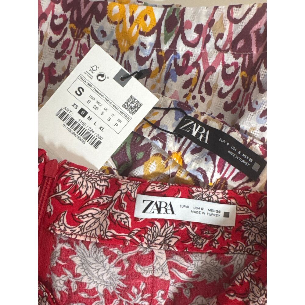 NEW Zara Floral Wrap Skirt Bundle 2 Items Red Yellow Skort Womens Small Pareo - Picture 11 of 13